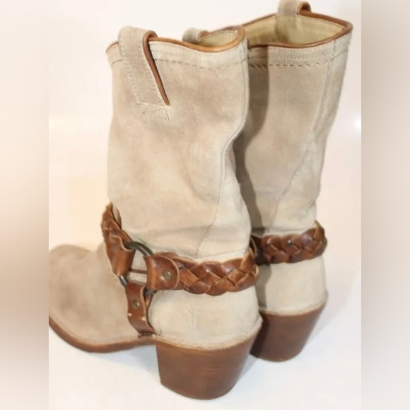 Frye Womens 10 B Carmen Braided Harness Western Riding Slouch Tan Ankle Boots - Picture 3 of 14
